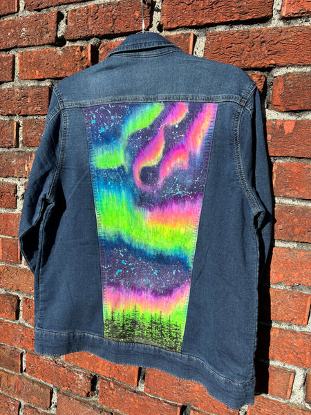 Glow in the Dark Aurora Borealis Jean Jacket - Hand Painted, Women's Medium Denim Jacket
