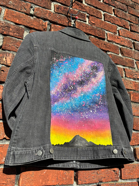 Sunset Galaxy Glow in the Dark Jean Jacket - Hand Painted, Upcycled Women's Denim Jacket