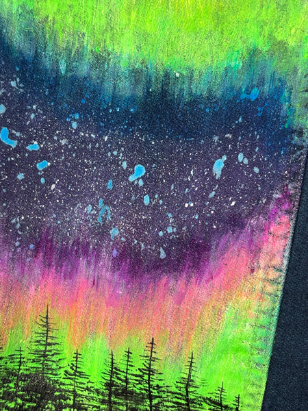 Aurora Glow in the Dark Jean Jacket - Hand Painted, Women's Large Denim Jacket