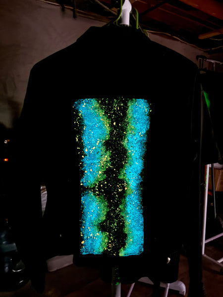 Blue & Pink Galaxy Glow in the Dark Jean Jacket - Hand Painted, Upcycled Women's Denim Jacket