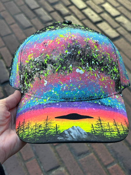 UFO at Sunset Glow in the Dark Galaxy Hat