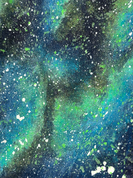 Green Galaxy Glow in the Dark Jean Jacket - Hand Painted, Upcycled Women's Denim Jacket