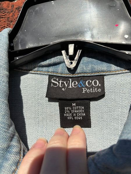 Spiral Galaxy Glow in the Dark Jean Jacket - Hand Painted, Upcycled Women's Medium Denim Jacket