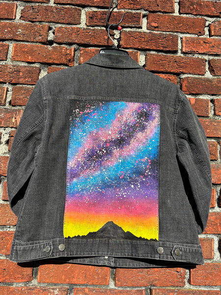 Sunset Galaxy Glow in the Dark Jean Jacket - Hand Painted, Upcycled Women's Denim Jacket