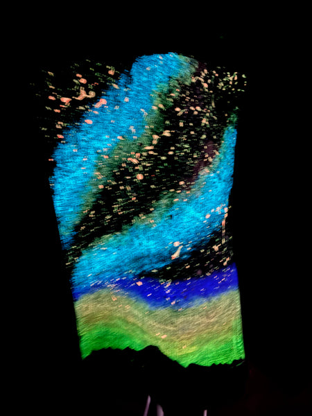Sunset Galaxy Glow in the Dark Jean Jacket - Hand Painted, Upcycled Women's Denim Jacket