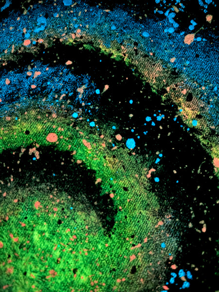 Spiral Galaxy Glow in the Dark Jean Jacket - Hand Painted, Upcycled Women's Medium Denim Jacket