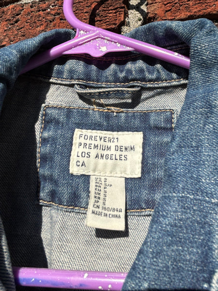 Green Galaxy Glow in the Dark Jean Jacket - Hand Painted, Upcycled Women's Denim Jacket