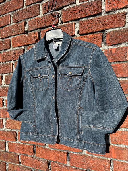 Green and Blue Cosmic Glow in the Dark Jean Jacket - Hand Painted, Upcycled Women's Denim Jacket