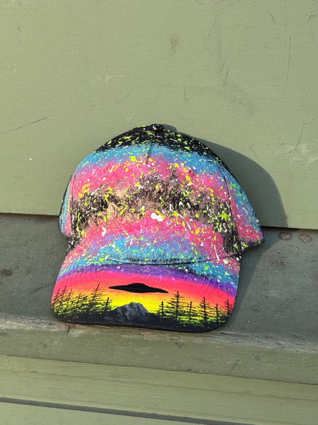 UFO at Sunset Glow in the Dark Galaxy Hat