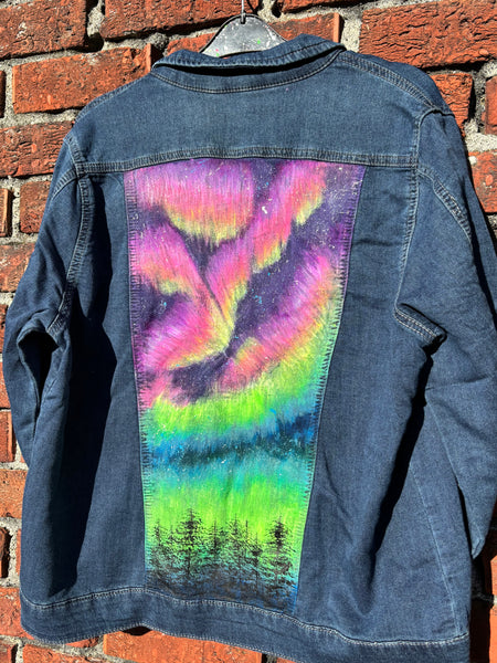 Aurora Glow in the Dark Jean Jacket - Hand Painted, Women's Large Denim Jacket