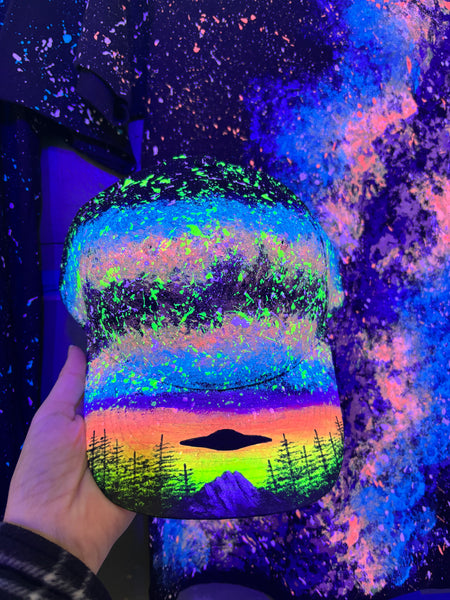 UFO at Sunset Glow in the Dark Galaxy Hat