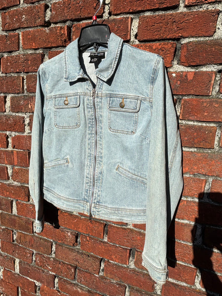 Spiral Galaxy Glow in the Dark Jean Jacket - Hand Painted, Upcycled Women's Medium Denim Jacket