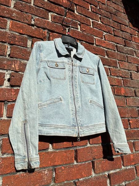 Spiral Galaxy Glow in the Dark Jean Jacket - Hand Painted, Upcycled Women's Medium Denim Jacket