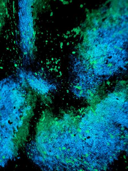 Green Galaxy Glow in the Dark Jean Jacket - Hand Painted, Upcycled Women's Denim Jacket