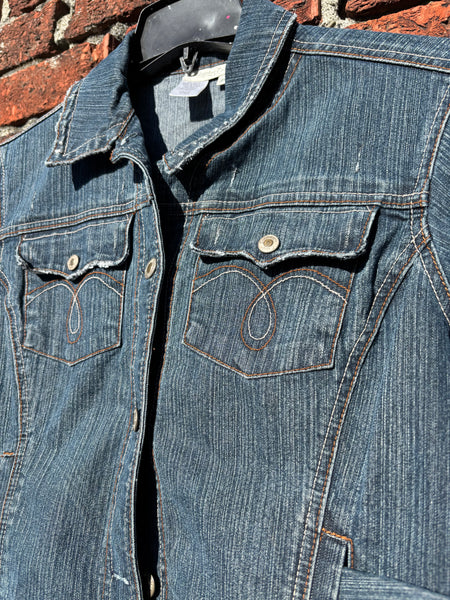 Green and Blue Cosmic Glow in the Dark Jean Jacket - Hand Painted, Upcycled Women's Denim Jacket