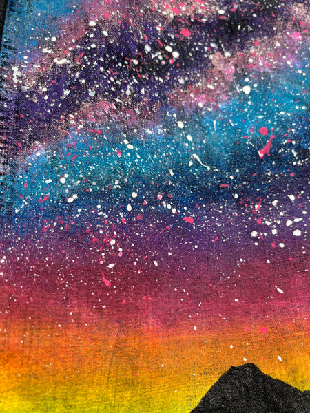 Sunset Galaxy Glow in the Dark Jean Jacket - Hand Painted, Upcycled Women's Denim Jacket