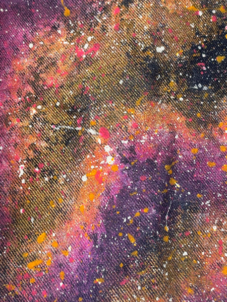 Purple & Orange Galaxy Glow in the Dark Jean Jacket - Hand Painted, Upcycled Women's Denim Jacket
