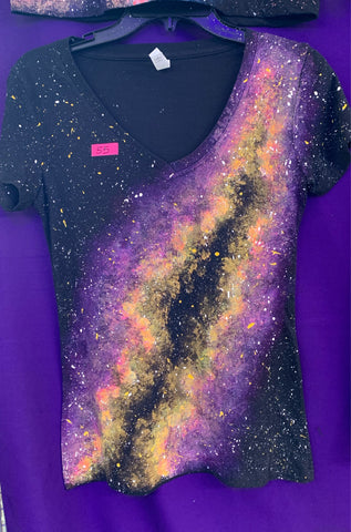 Glow Pink and Gold Galaxy - Ladies V-Neck T-Shirt